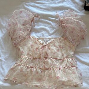 Chic Floral Sheer Sleeve Blouse